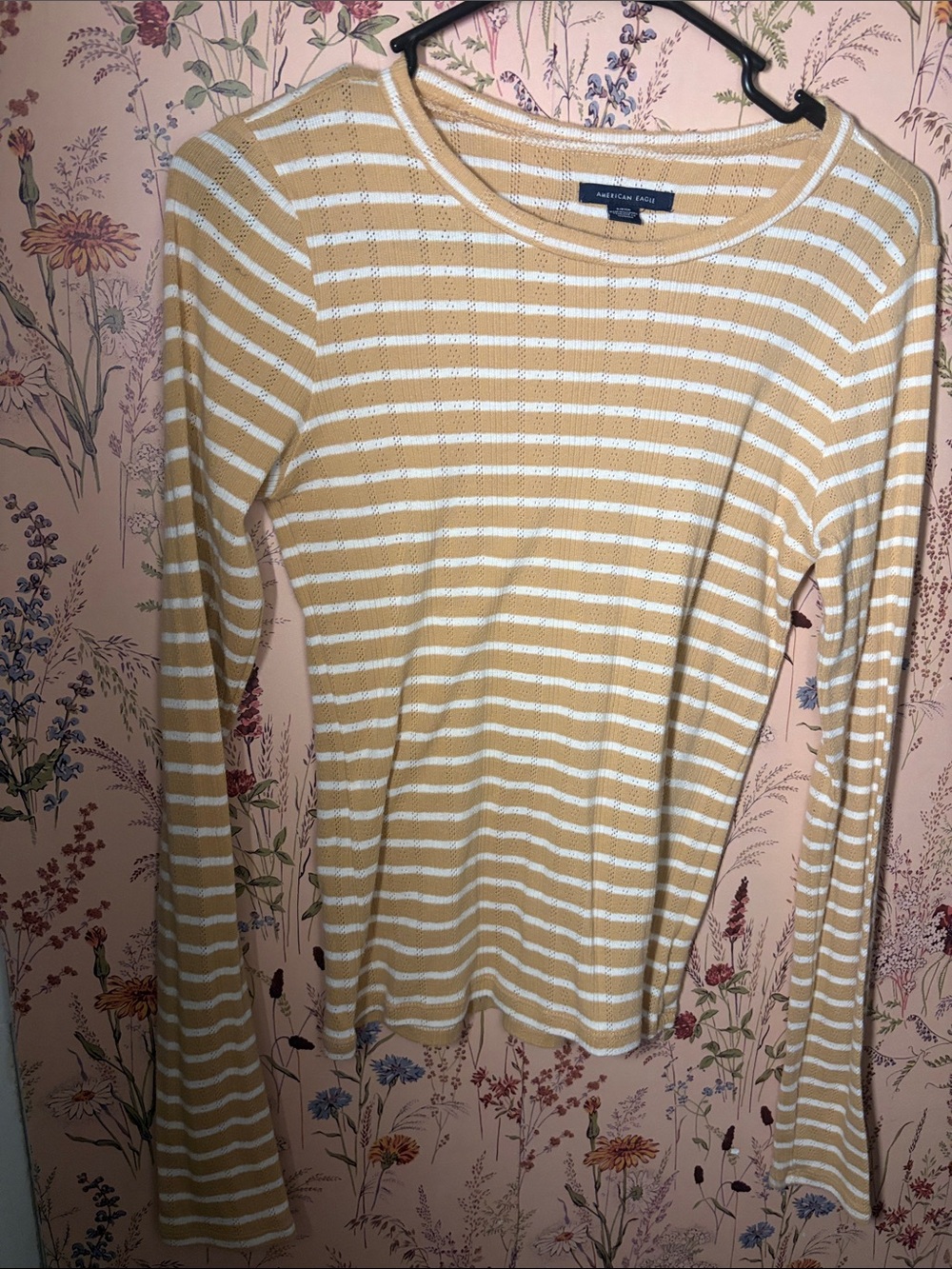 American Eagle Outfitters Mustard and White Striped Long-Sleeve Top